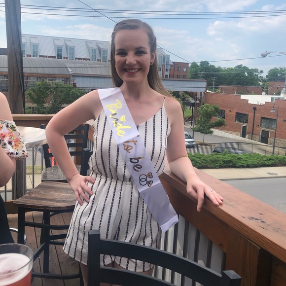 one clothing Pants - White Striped Romper with Bow Tie Open Back